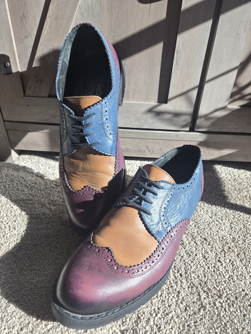 Men's Tri-Color Leather Wingtip Oxfords - Blue, Mustard & Burgundy